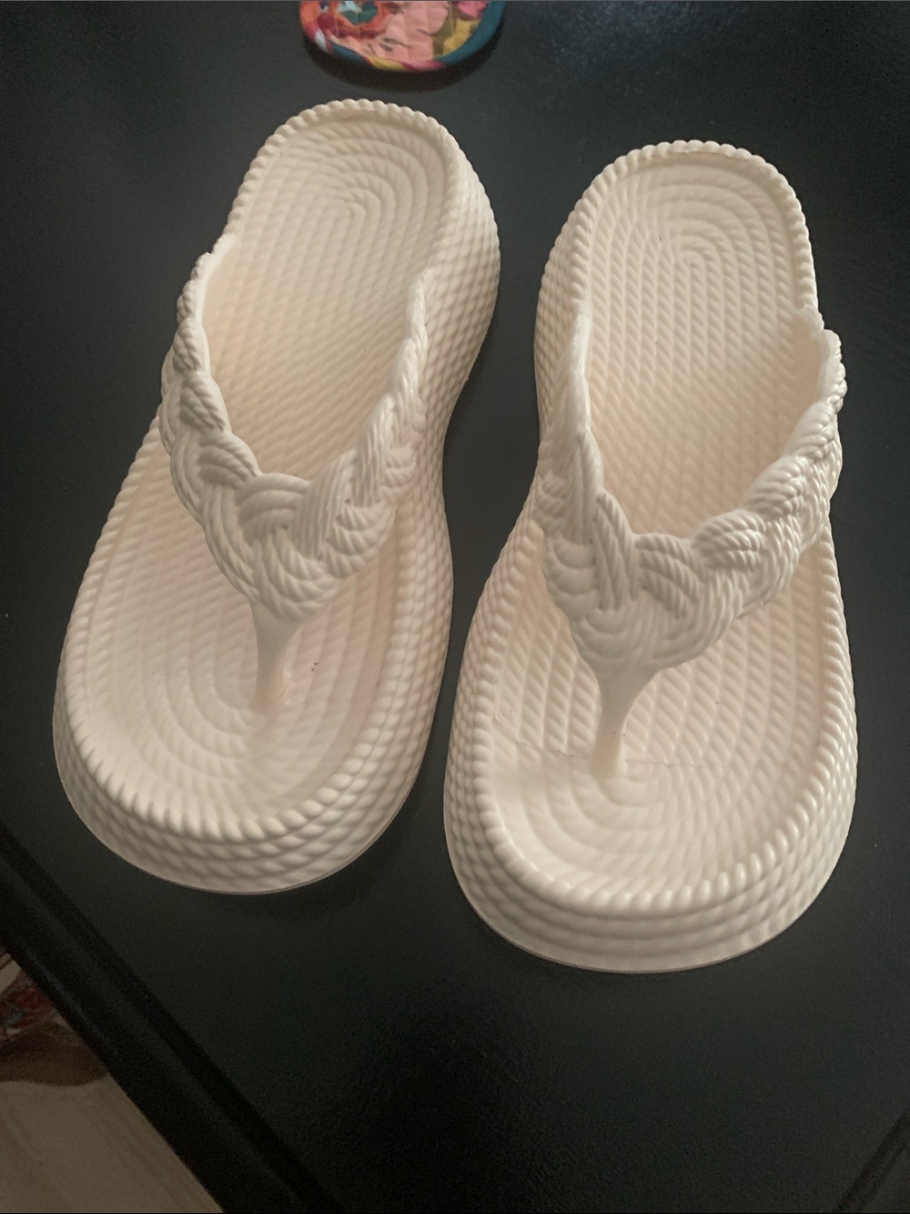 NWOT- Women’s Braided Thong Flip Flop Sandals – White/Cream